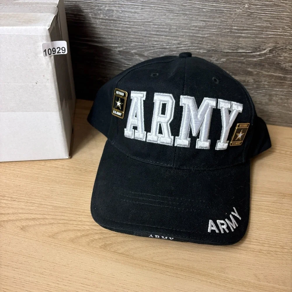 Army Hat Cap Strap Back Black United States Army Strong Adjustable